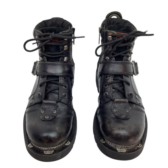 Harley-Davidson Leather Heavy Duty Motorcycle Boots Mens 9.5 Side Zip Black - Picture 2 of 14